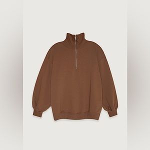Oak + Fort HALF ZIP OVERSIZED SWEATSHIRT -  Brown - Women’s Small